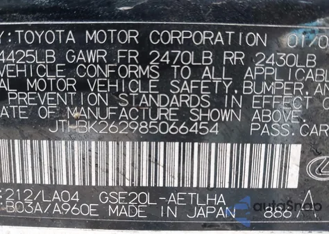 2008 Lexus Is 250 z USA, uszkodzony, nr VIN JTHBK262985066454